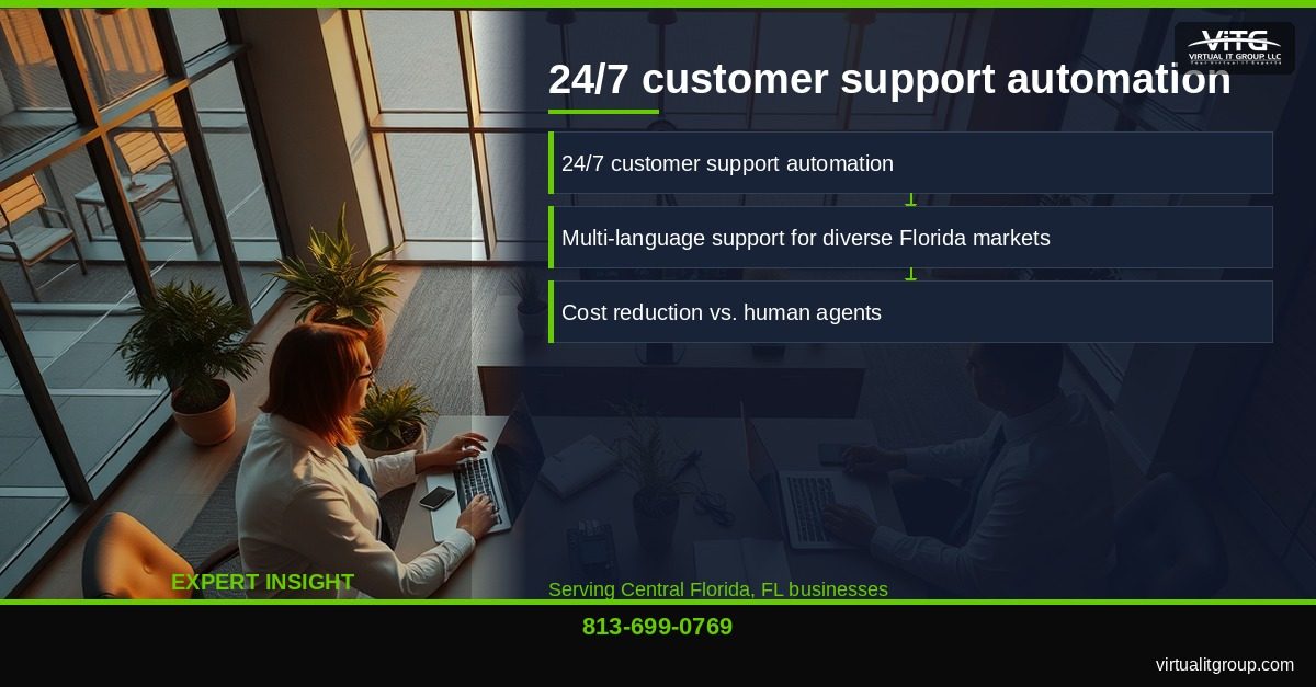 Small business owner reviewing AI dashboard on laptop in modern Central Florida office